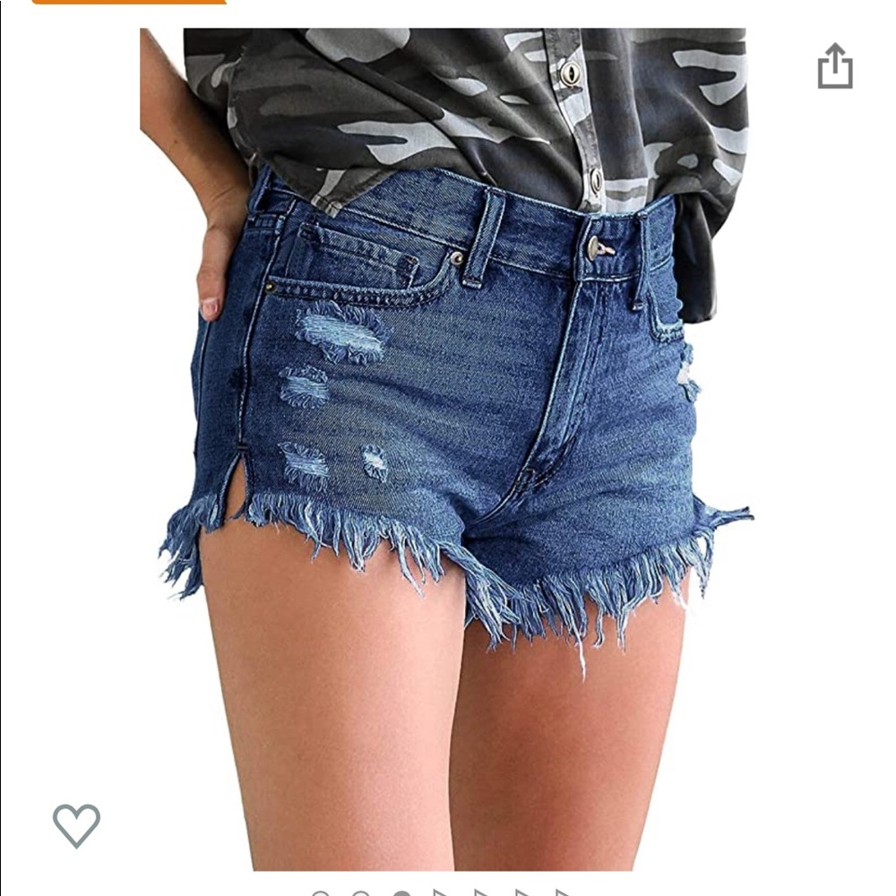 Women's Mid Rise Frayed Ripped Jean Shorts - Picture 3 of 3